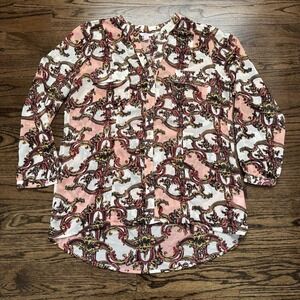 Candie's Women's Button‎ Down Shirt XL Long Sleeve Chiffon Sheer Pink Paisley